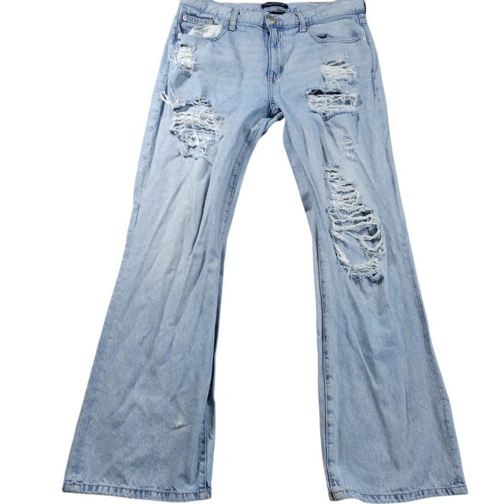 Aeropostale Jeans Womens 12 Boyfriend Flare Light Wash Denim Distressed